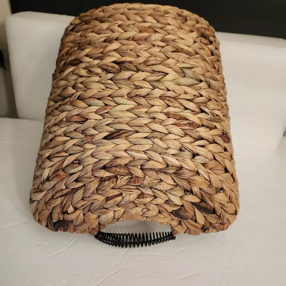 Hand Woven Water Hyacinth Serving Basket/ Rustic Black Coil Handles 17×11.5